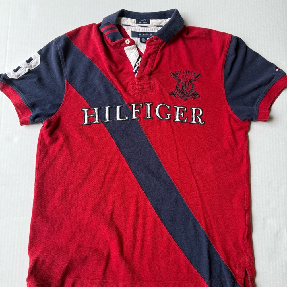 Tommy Hilfiger Red and Blue Polo Shirt Classic Design